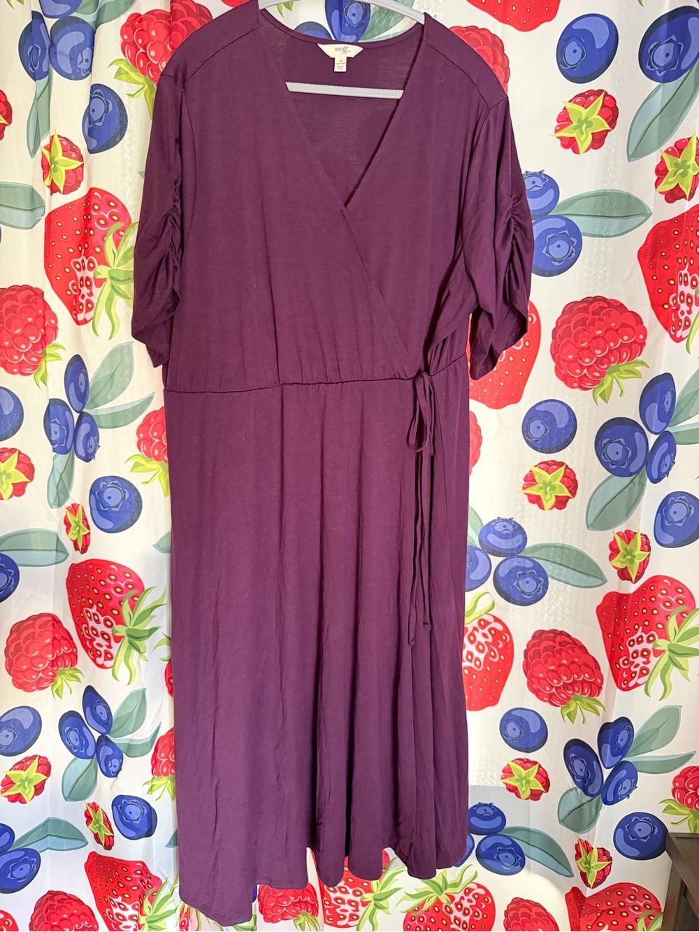 Women's Wrap Midi Dress in Plum - Classic V-Neck Tie Waist